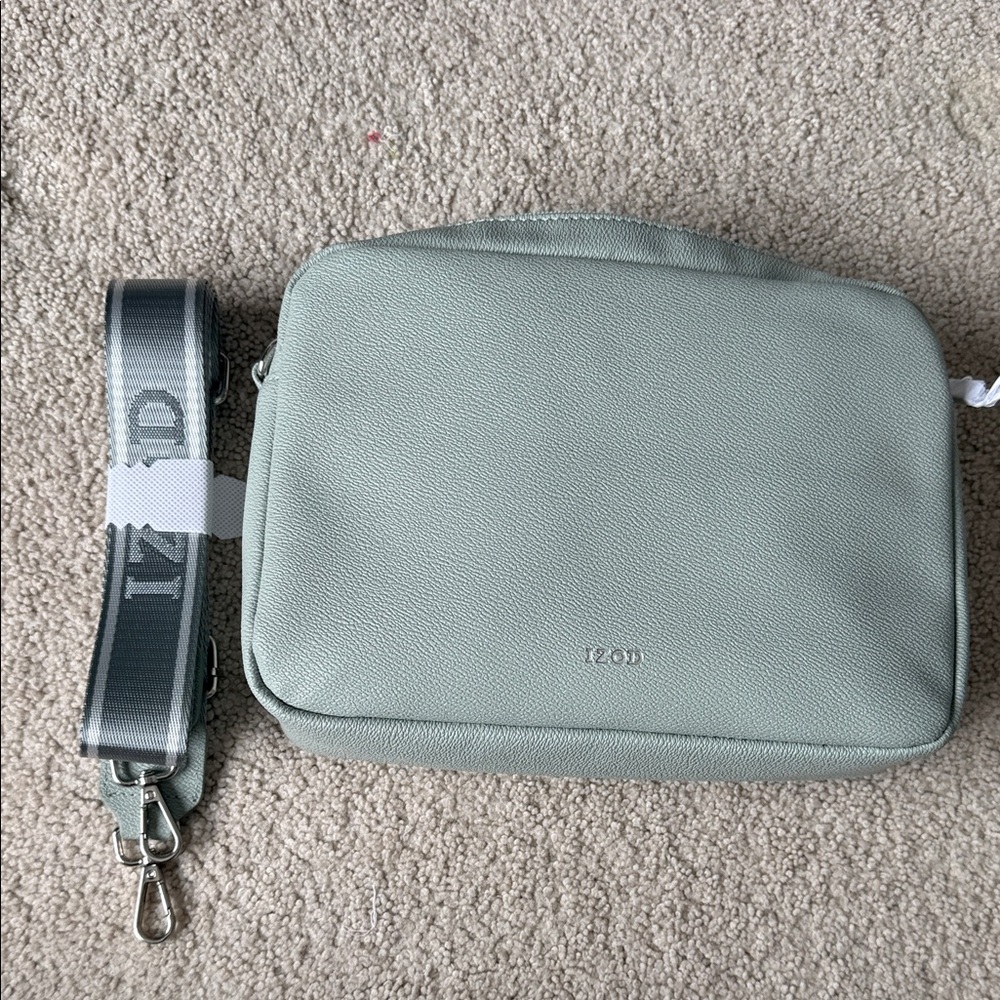 Izod Mint Green Pebbled Messenger Bag with Branded Strap